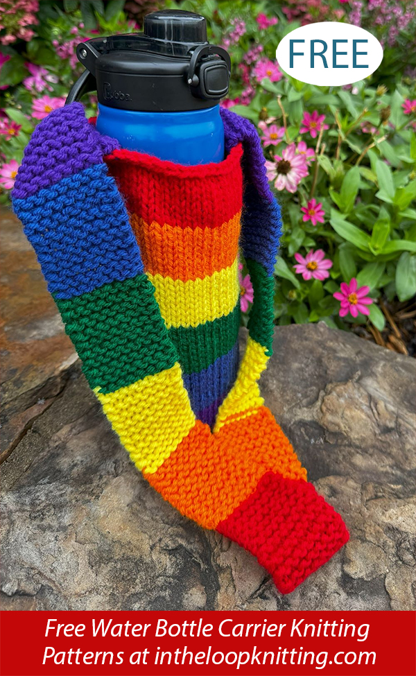 Free Rainbow Water Bottle Carrier Knitting Pattern