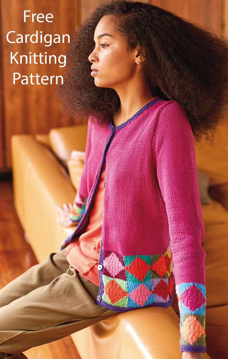 Free Red Squares on Point Cardigan Knitting Pattern