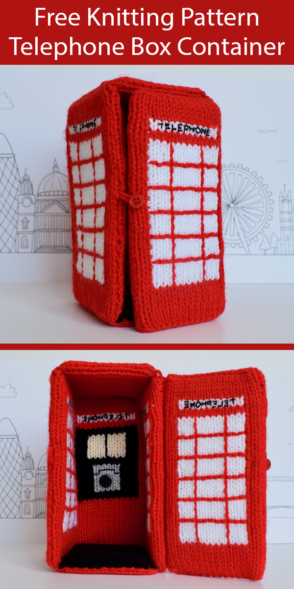 Free Knitting Pattern for Telephone Box Phone Cozy or Storage