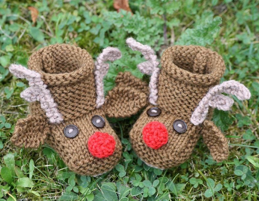 Reindeer Baby Booties Knitting Pattern