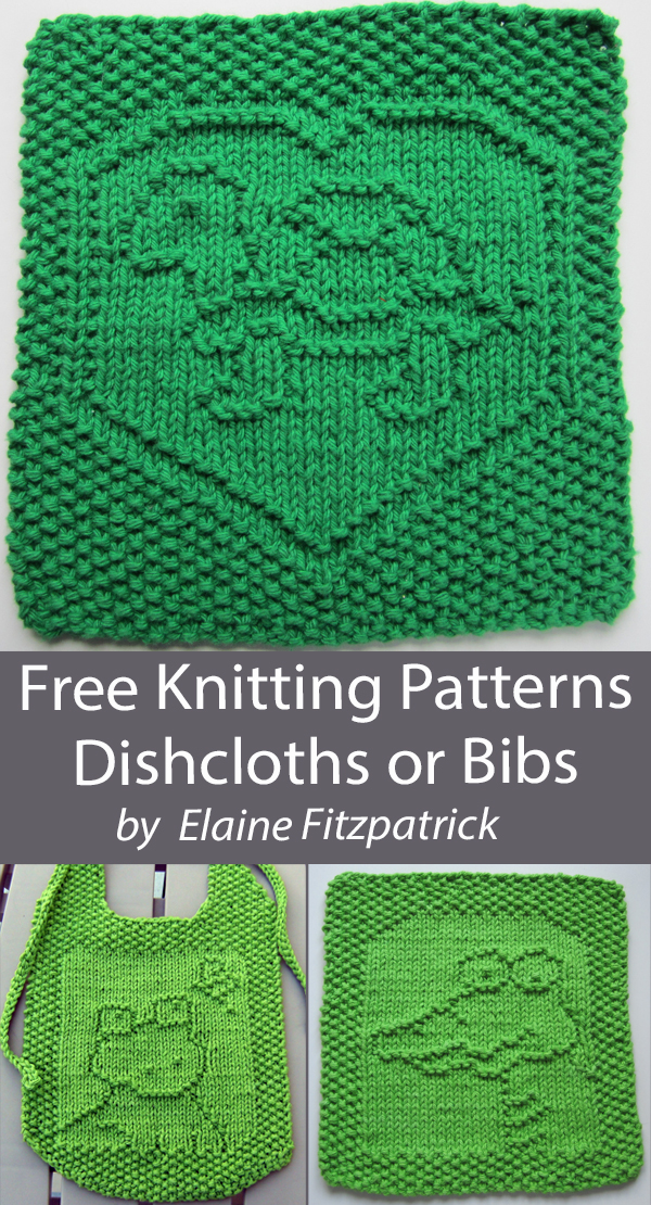 Free Dish Cloth Knitting Patterns Turtle, Frog, Crocodile Baby Bibs