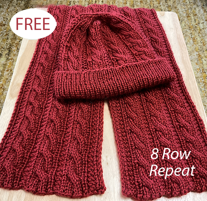 Free Reversible Cable and Garter Scarf and Hat Knitting Pattern