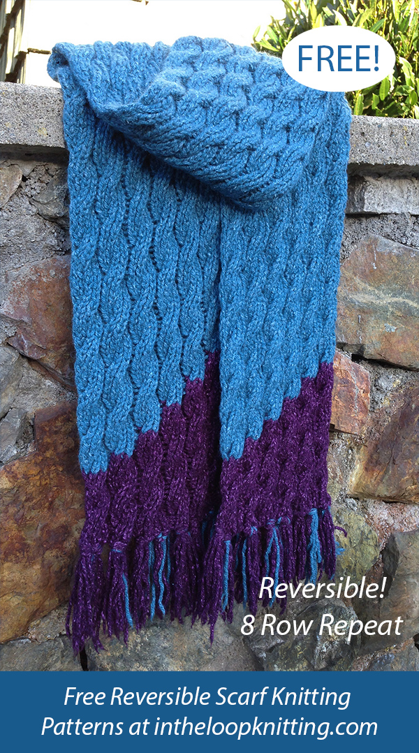 Free Reversible Two Color Cables Scarf Knitting Pattern