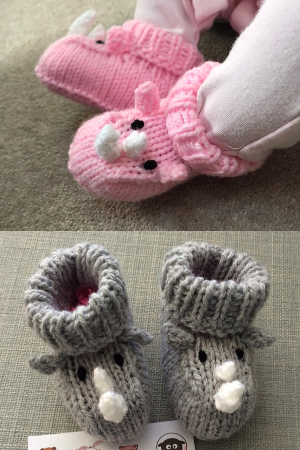 Rhino Baby Booties  Knitting Pattern