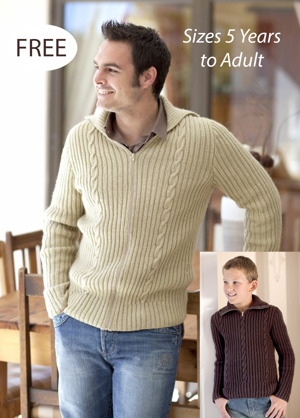 Rib And Cable Cardigans Knitting Pattern Set