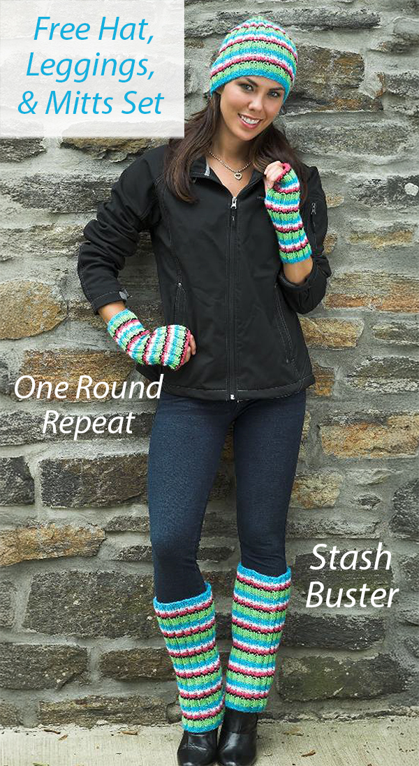 Ribbed Hat, Leggings, and Fingerless Gloves Knitting Pattern Set