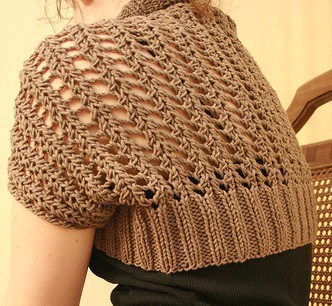 Free knitting pattern for Ribbed Lace Bolero -- knit a rectangle and seam