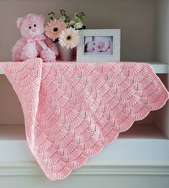 Ribbed Shells Baby Blanket Knitting Pattern