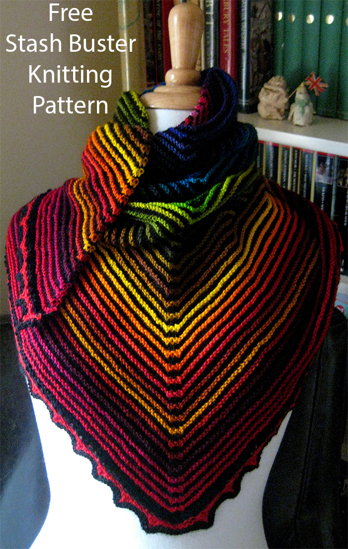 Ridge and Furrow Rainbow Triangular Shawl Knitting Pattern