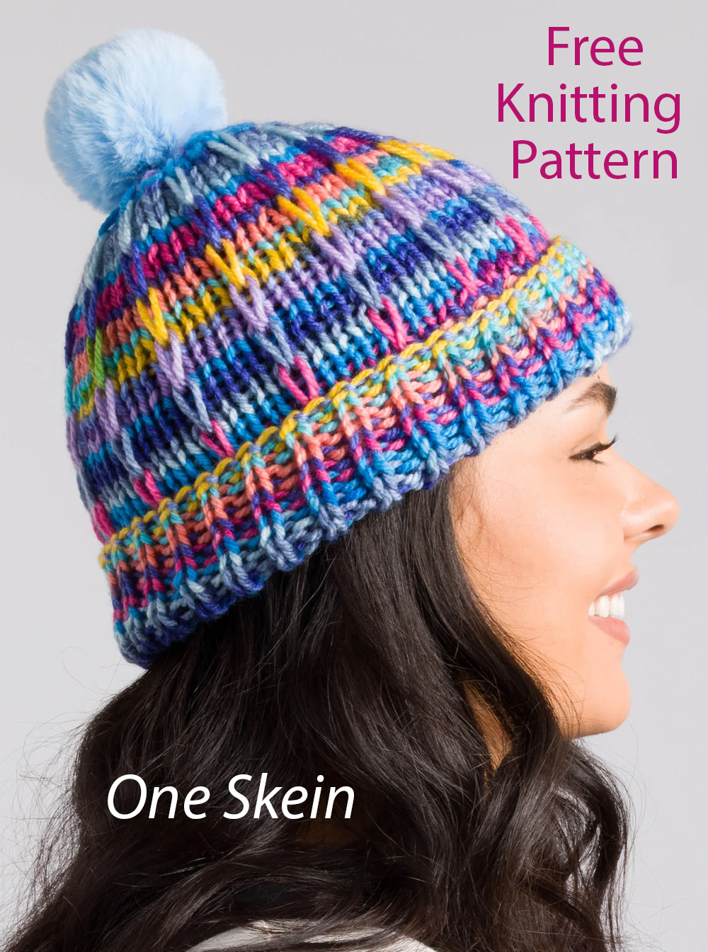 Free One Skein Ridged Stripes Knit Hat Knitting Pattern