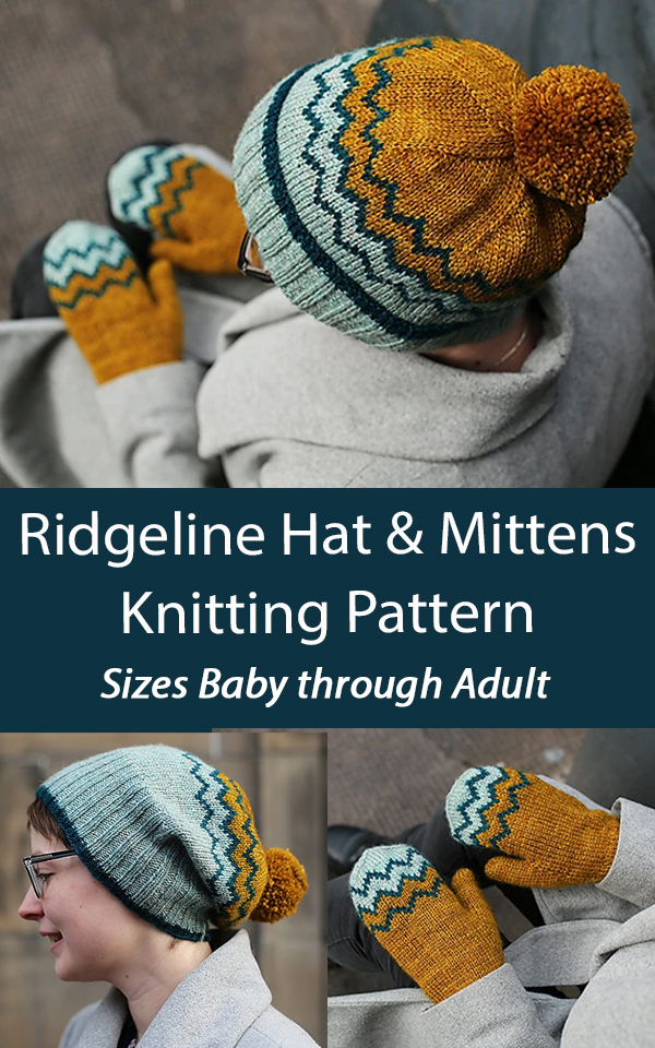 Ridgeline Hat and Mittens Knitting Pattern Sizes Baby, Child, Adult