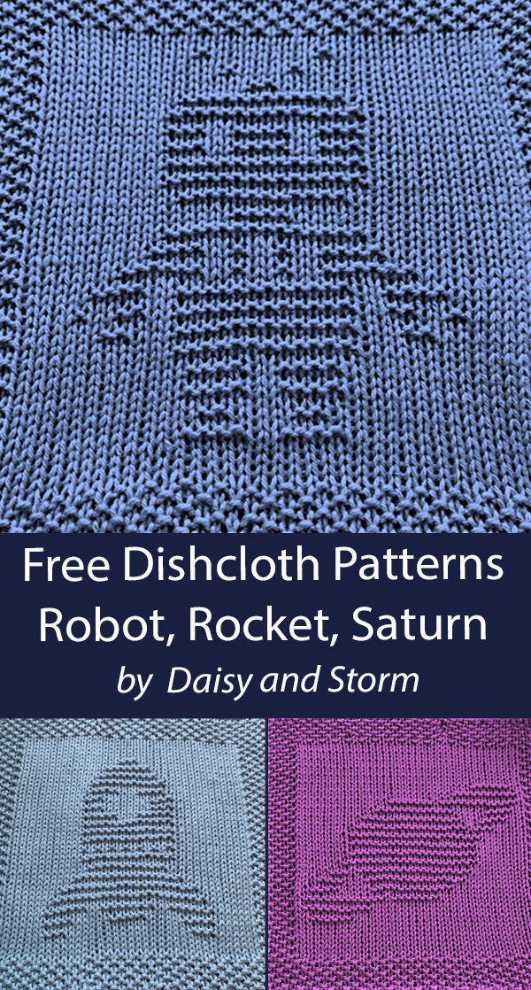 Free Dish Cloth Knitting Patterns Robot, Rocket, Saturn Afghan Squares