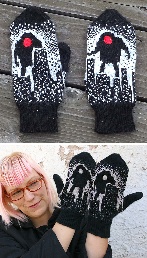 Knitting Pattern for Robots vs. Downtown Mittens