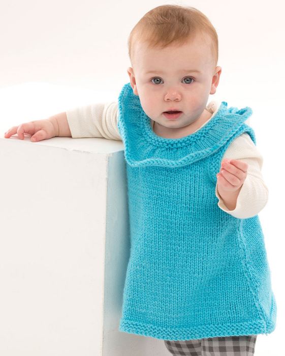 Hand Knit Baby Vest with Soft White Collar, Green Sweater Vest, Knit