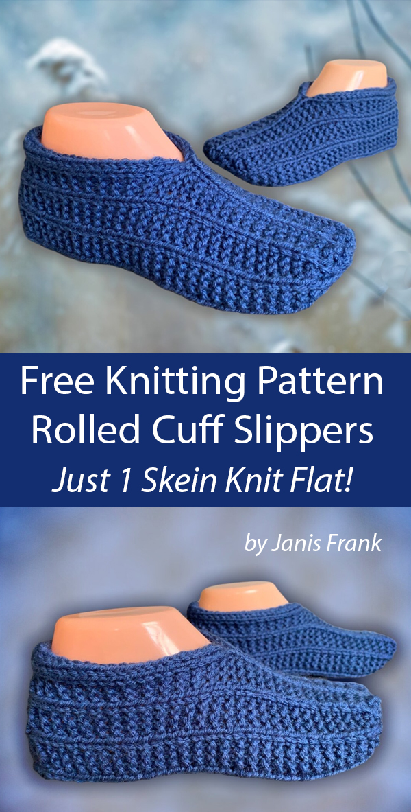Rolled Cuff Slippers Free Knitting Pattern One Skein Knit Flat