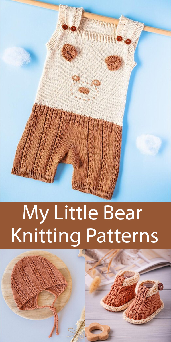 Baby Knitting Pattern My Little Bear Romper, Bonnet, and Booties
