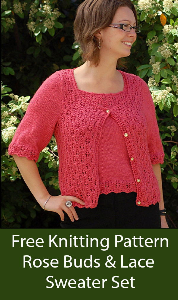 Free Sweater Set Knitting Patterns Rose Buds and Lace Cardigan and Tee