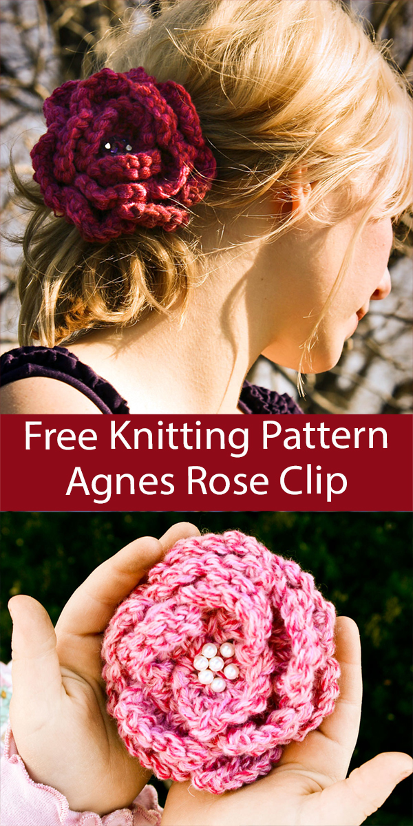 Free Rose Clip Knitting Pattern Agnes Rose Hair Accessory or Pin