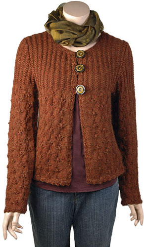 Rosebud Cardigan free knitting pattern -- sweater decorated with rosebuds -- and more free cardigan sweater knitting patterns