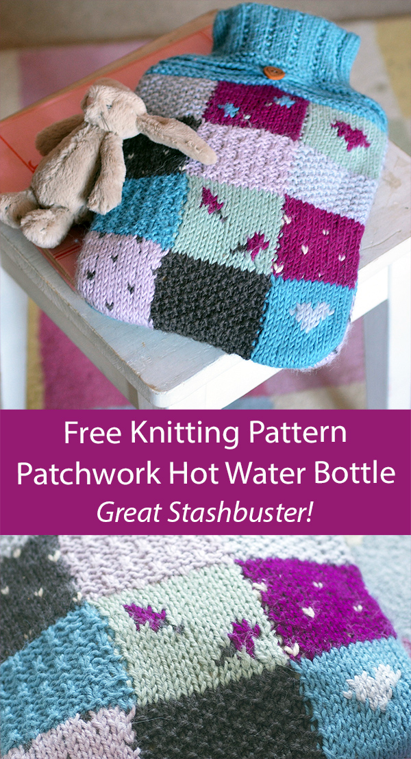Free Hot Water Bottle Cozy Knitting Pattern Rosie's Patchwork Hottie Stashbuster
