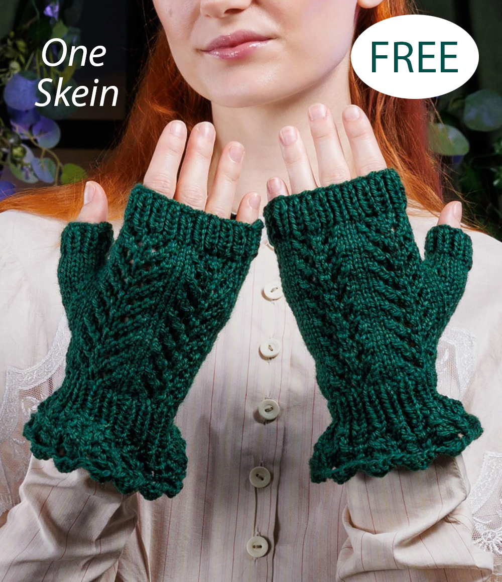 Free One Skein Accessories Ruffle Lace Glovettes Knitting Pattern