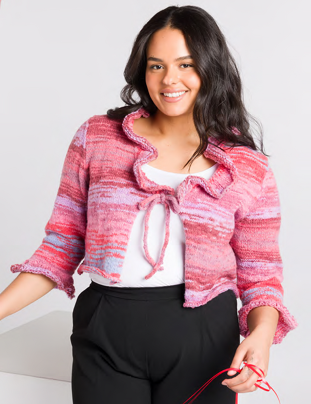 Free Knitting Pattern Ruffle Tie-front Cardigan