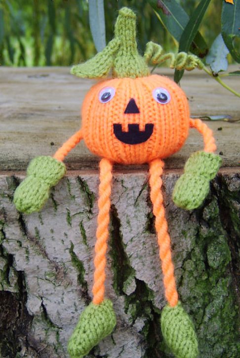 Free Knitting Pattern for Dangling Legs Jack O'Lantern