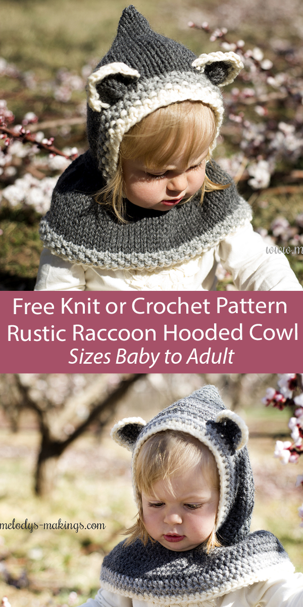 Free Hood Knit or Crochet Pattern Rustic Raccoon Hooded Cowl