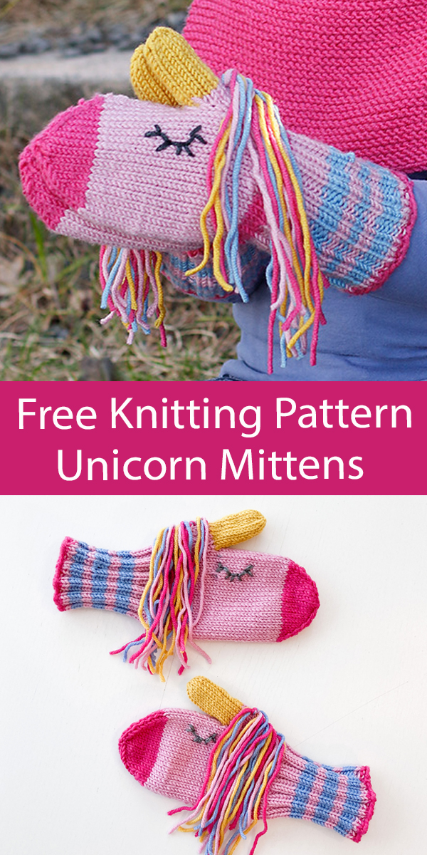 Free Knitting Pattern for Rainbow Unicorn Mittens
