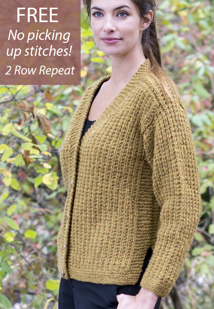 Free Saddle Shouldered Cardigan Knitting Pattern 2 Row Repeat