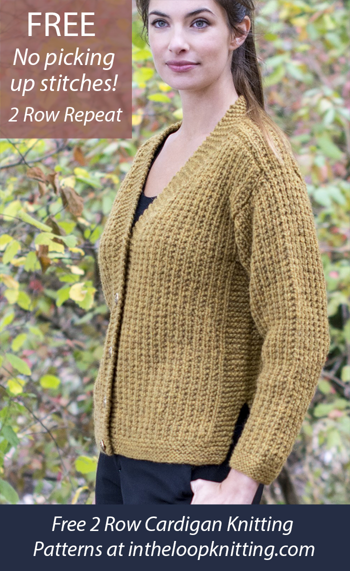 Free Saddle Shouldered Cardigan Knitting Pattern 2 Row Repeat