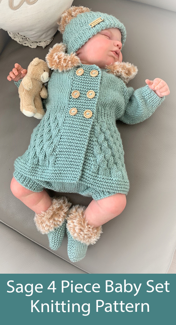 Baby Knitting Pattern Sage Baby Cardigan Coat, Hat, Pants, Bootees