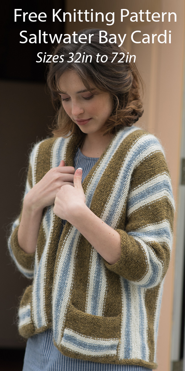 Free Knitting Pattern for Saltwater Bay Cardigan Sizes 32in to 72in