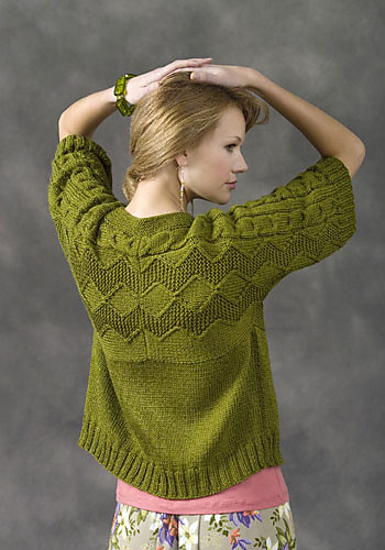 Free knitting pattern for Sapporo Cardigan with short sleeves and chevron pattern
