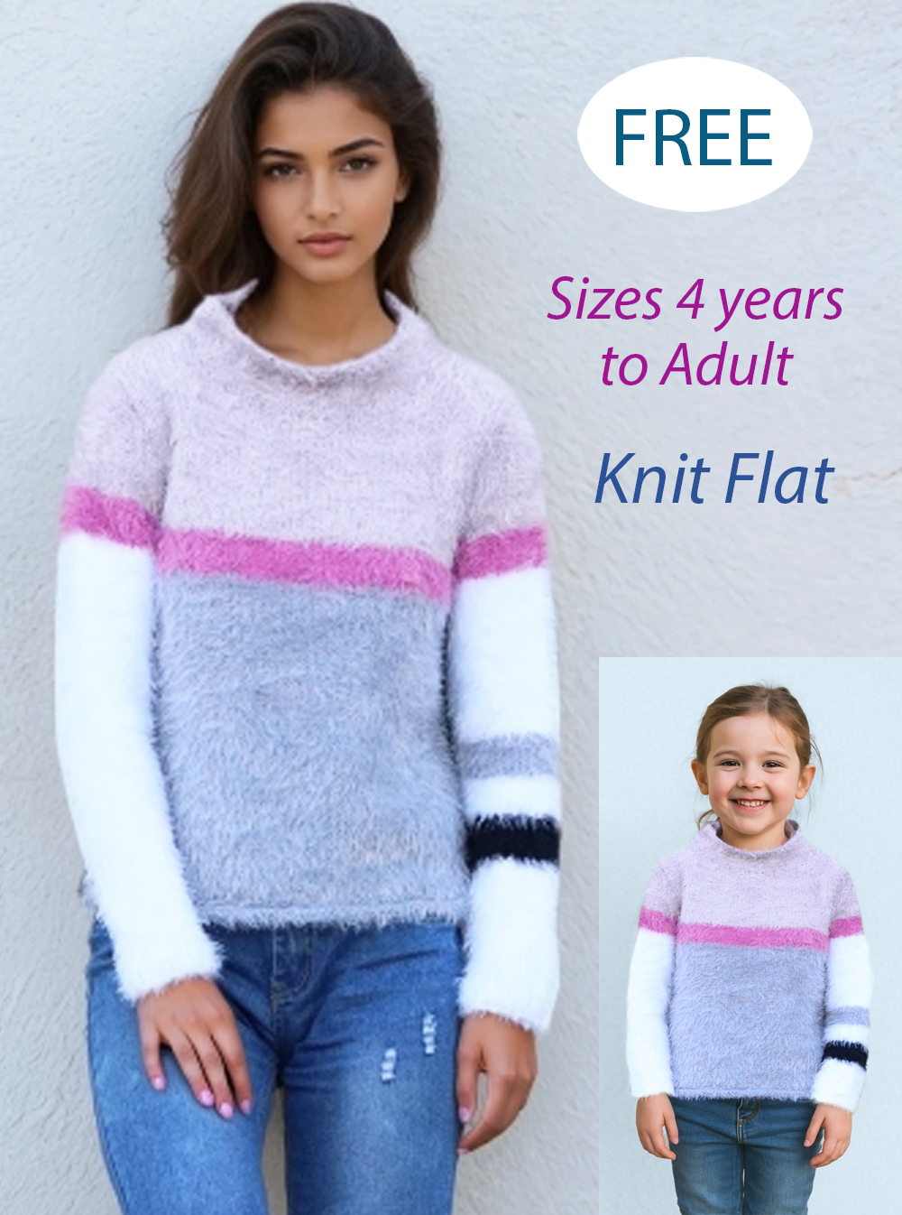 Free Sassy Round Neck Pullover Knitting Pattern Family Size Sweater