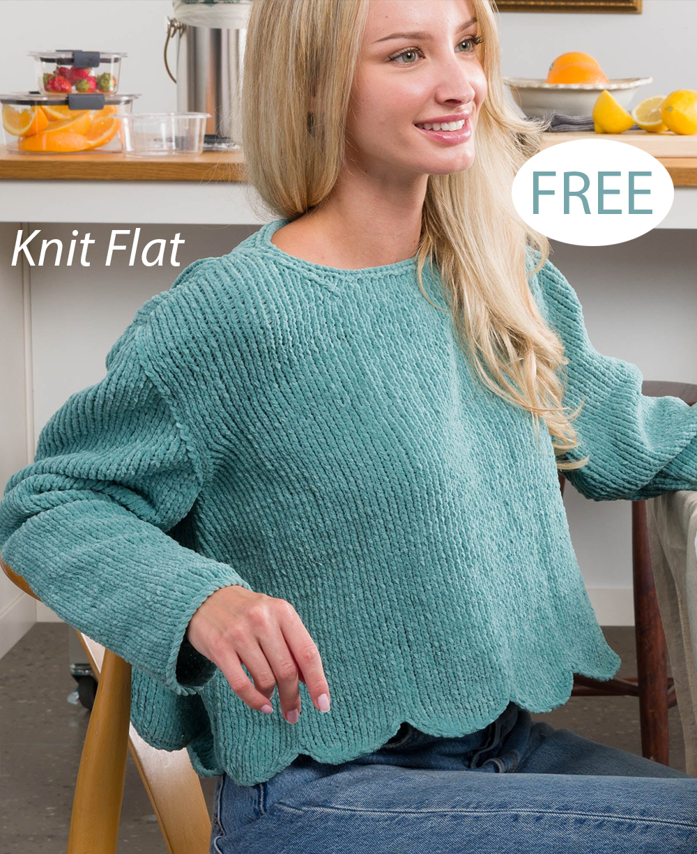 Free Scallop Edge Knit Sweater Easy Pullover Knitting Pattern