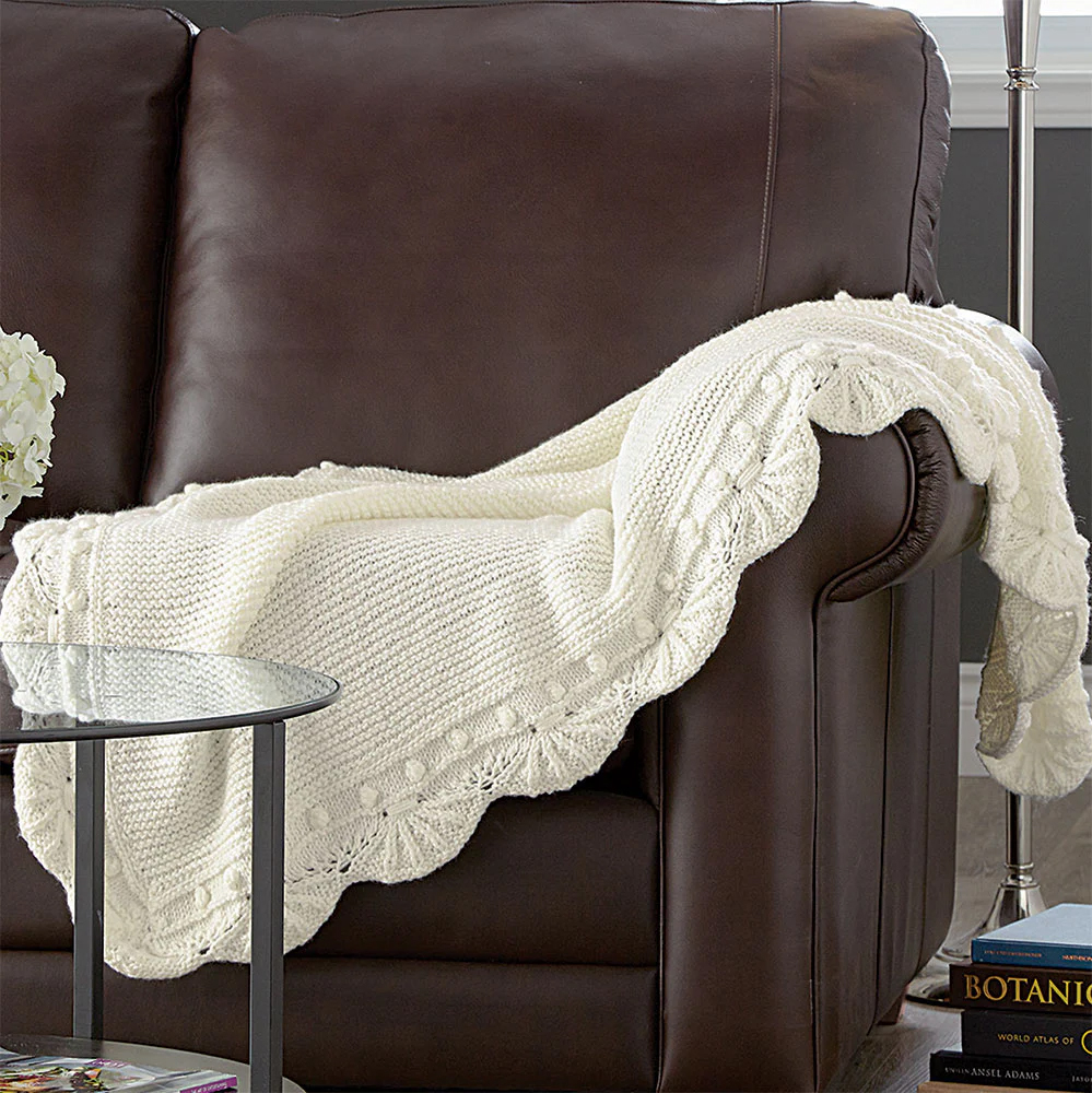 Scalloped Aran Throw Knitting Pattern