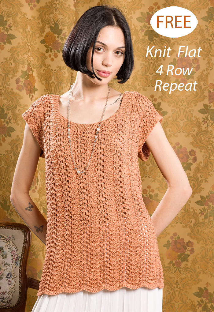 Free Easy Scoop Neck Feather and Fan Knit Tunic Knitting Pattern