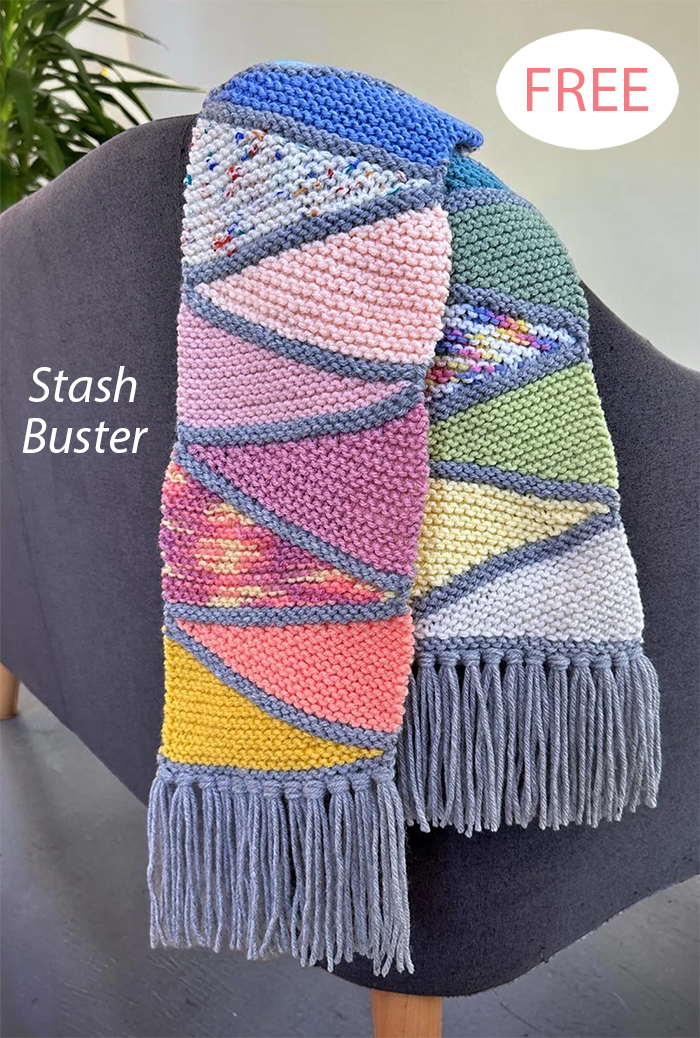 Free Knitting Pattern Colorful Scrap Yarn Scarf