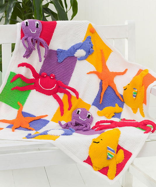 Free knitting pattern for Sea Creatures Throw