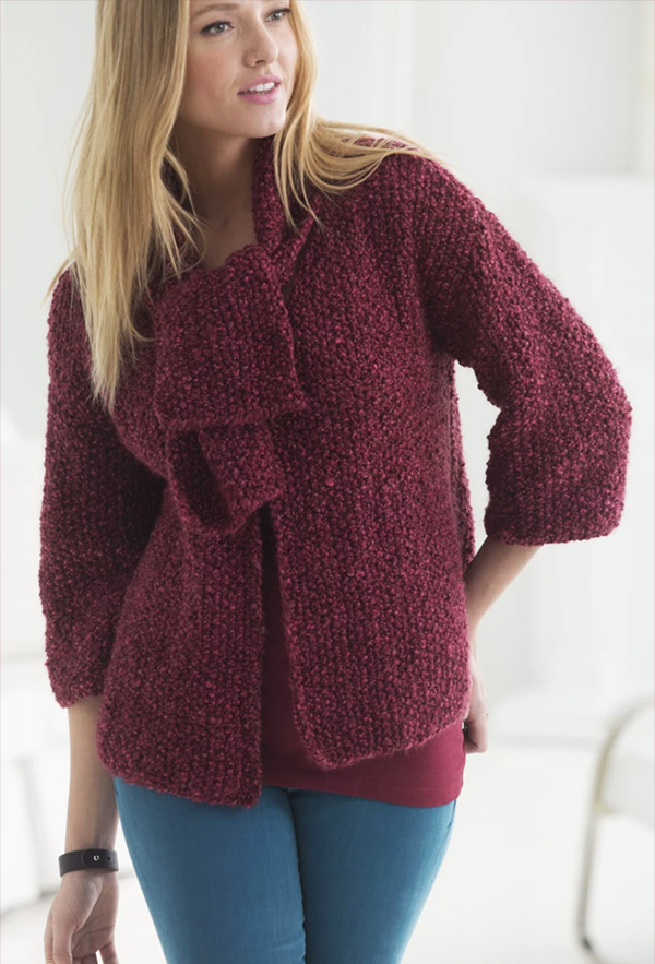 Free Cardigan Knitting Pattern Easy Seed Stitch Cardi With Scarf