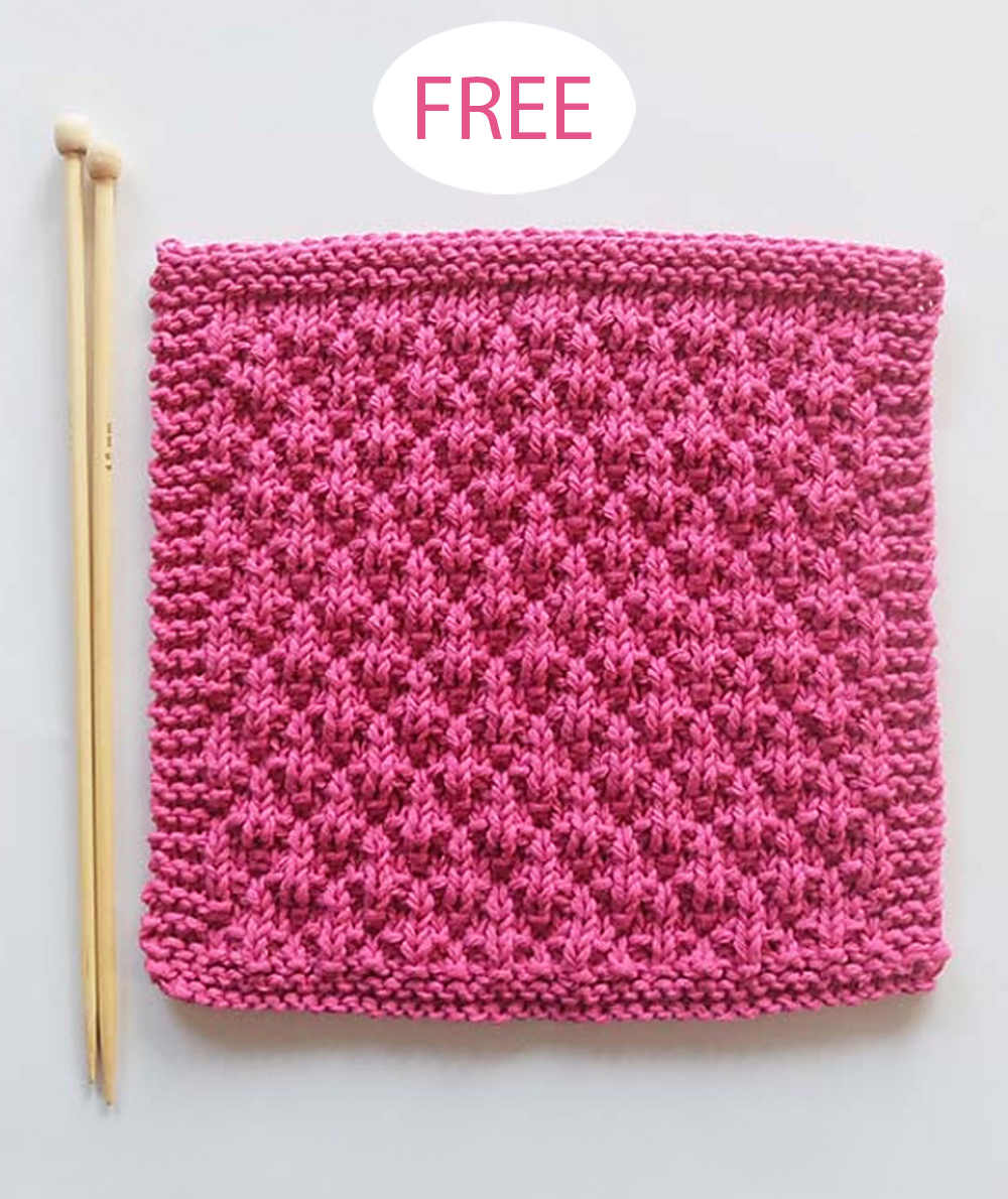 Free Twist Stitch Diamonds Dishcloth Knitting Pattern 
