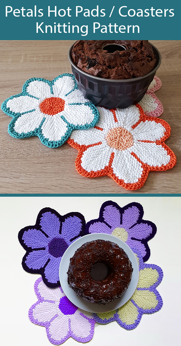 Knitting Patterns for Seven Petals Hotpad,  Coaster or Potholder
