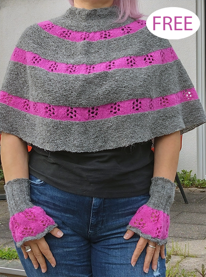 Free Seven Poncho and Wristlets Set Knitting Pattern