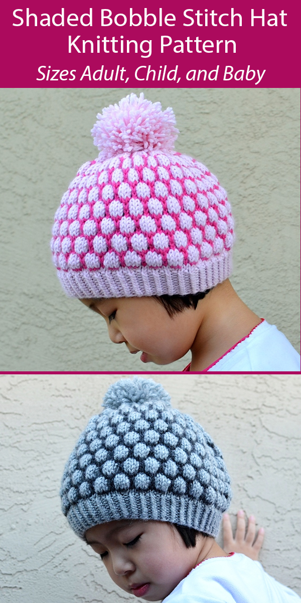 Knitting Pattern for Shaded Bobble Stitch Hat in 5 Sizes Baby to Adult
