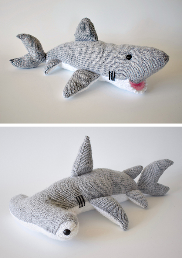 Knitting Pattern for Great White Shark and Hammerhead Shark by Amanda Berry