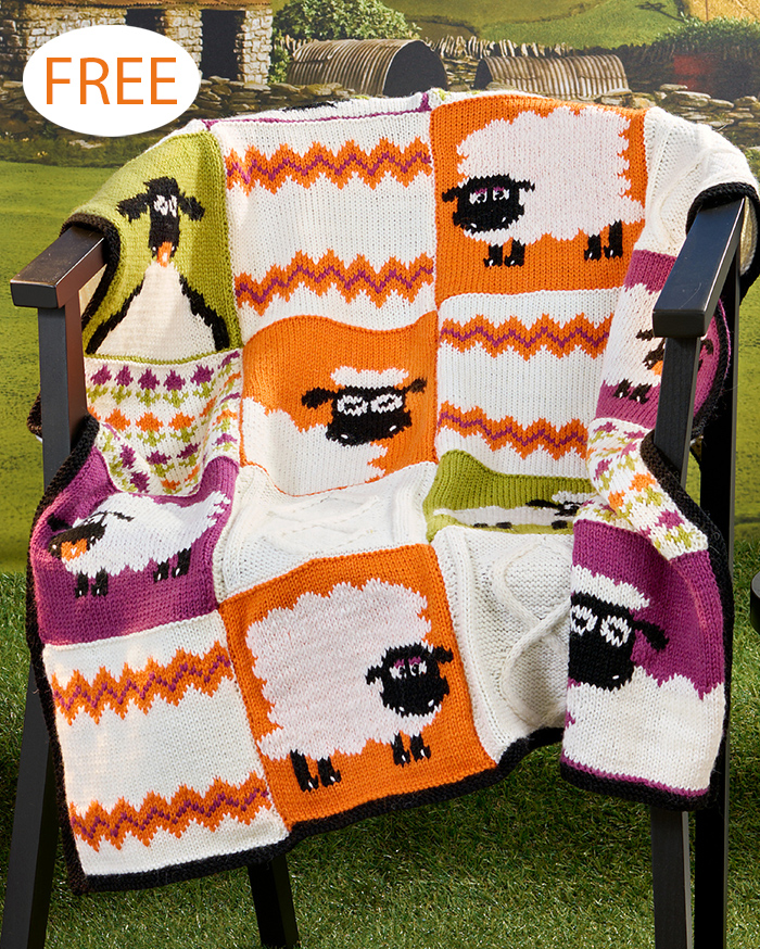 Free Shaun the Sheep Patchwork Blanket Sampler Block Blanket Knitting Pattern