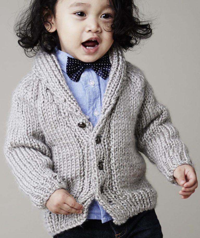Free Knitting Pattern for Baby and Child Cardigan with Shawl Collar