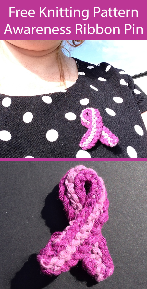 Free Knitting Pattern for Awareness Ribbon Pin or Applique