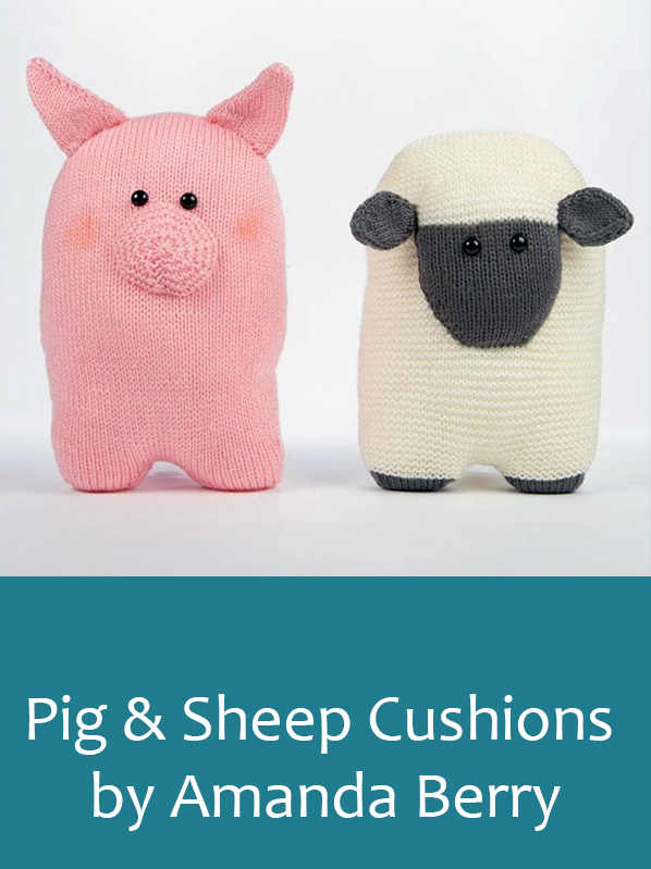 Knitting Pattern for Sheep and Pig Cushions by Amanda Berry